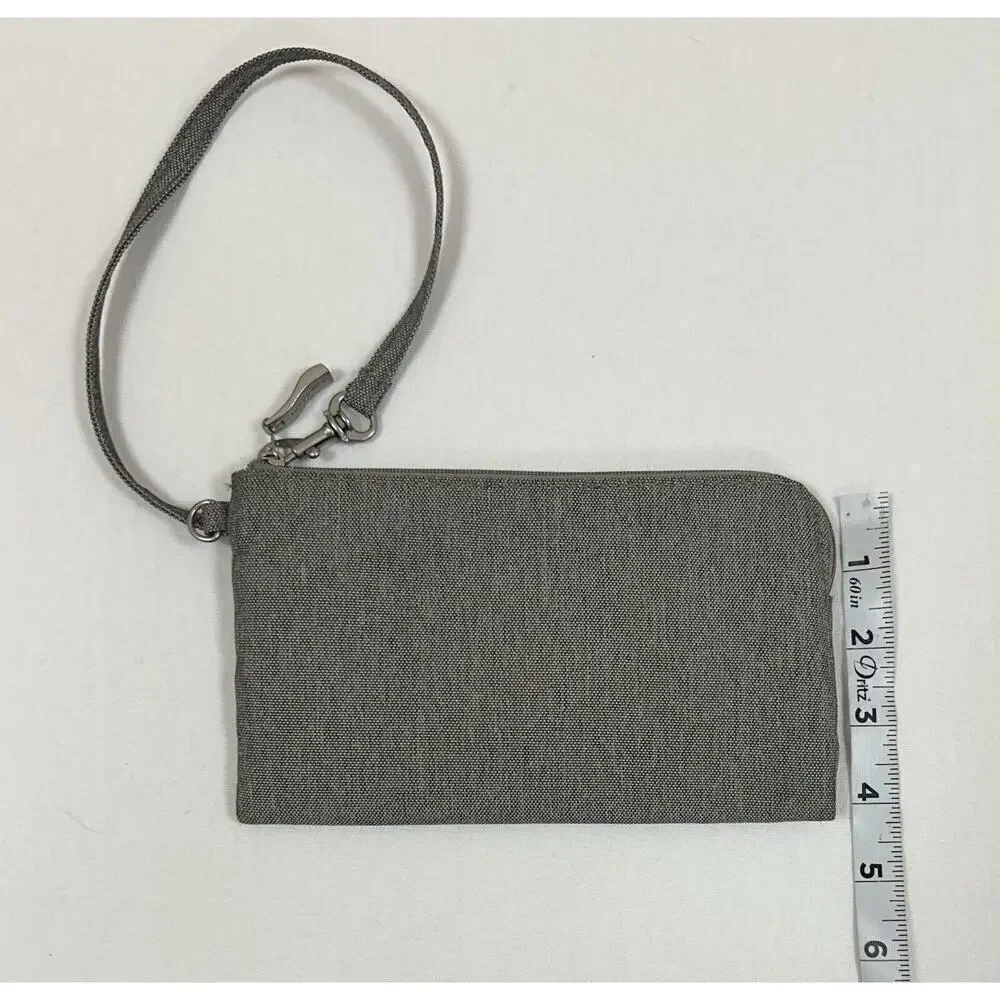 Baggalini Gray Silver RFID Security Wristlet Clutch Wallet EUC